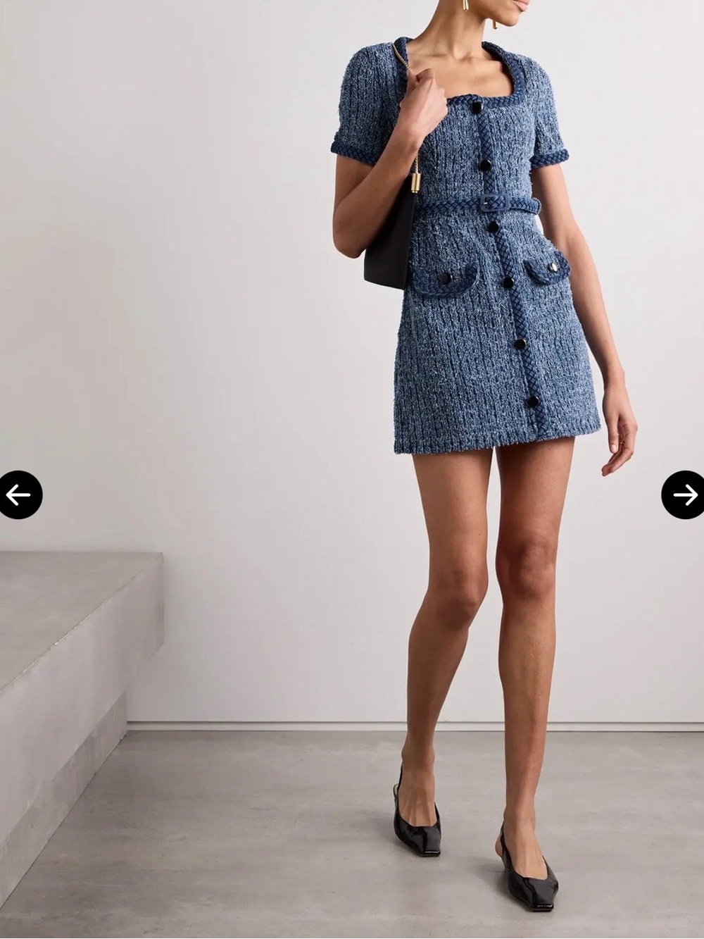 Self-Portrait Blue Tweed Button-Front Mini Skirt